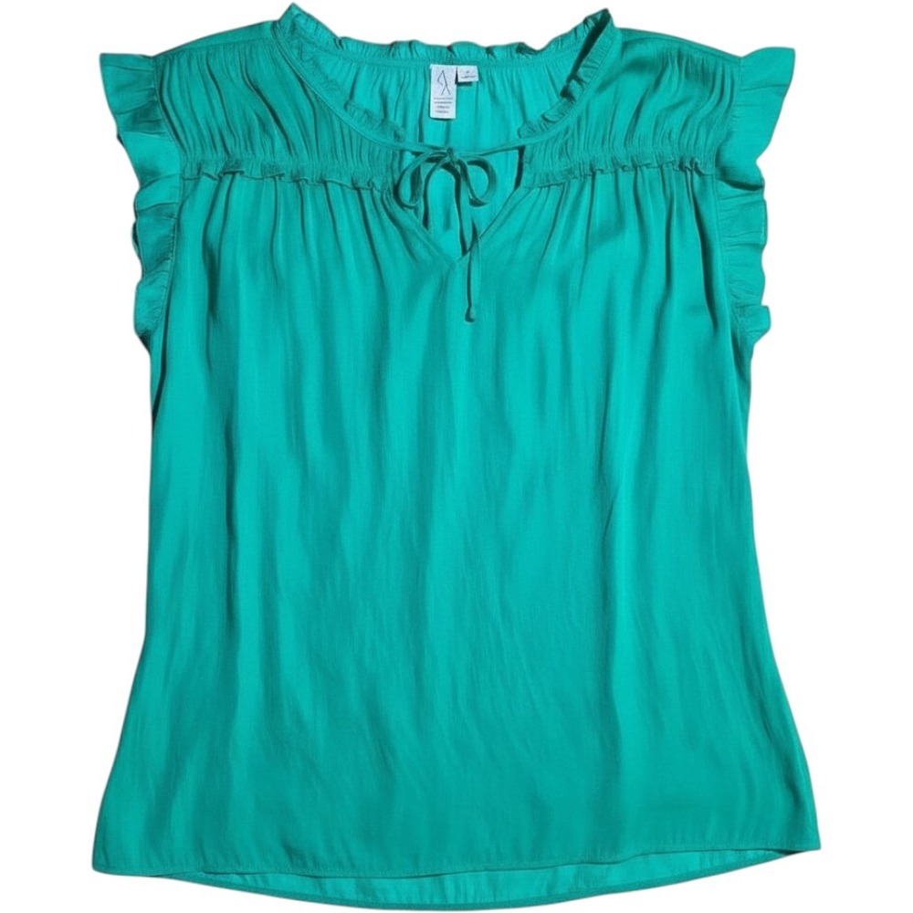 Joie Women's silky Green Ruffle Sleeve Top Tie Neck Blouse Casual PLUS‎ 3X XXL